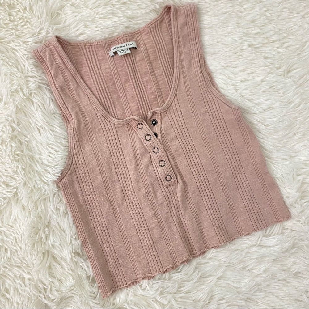 American Eagle Outfitters Pink Ribbed Tank Crop Top